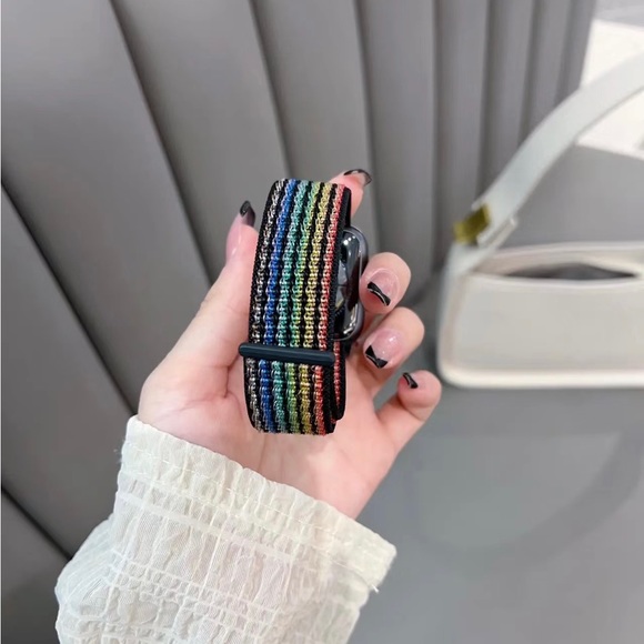 NEW BLACK RAINBOW Strap Loop Band FOR Apple Watch - Picture 5 of 9